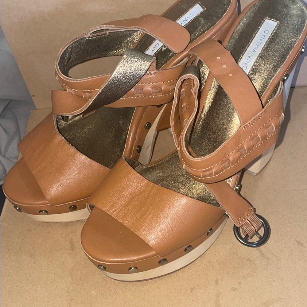 Cynthia Vincent Tan Leather Women's Sandals